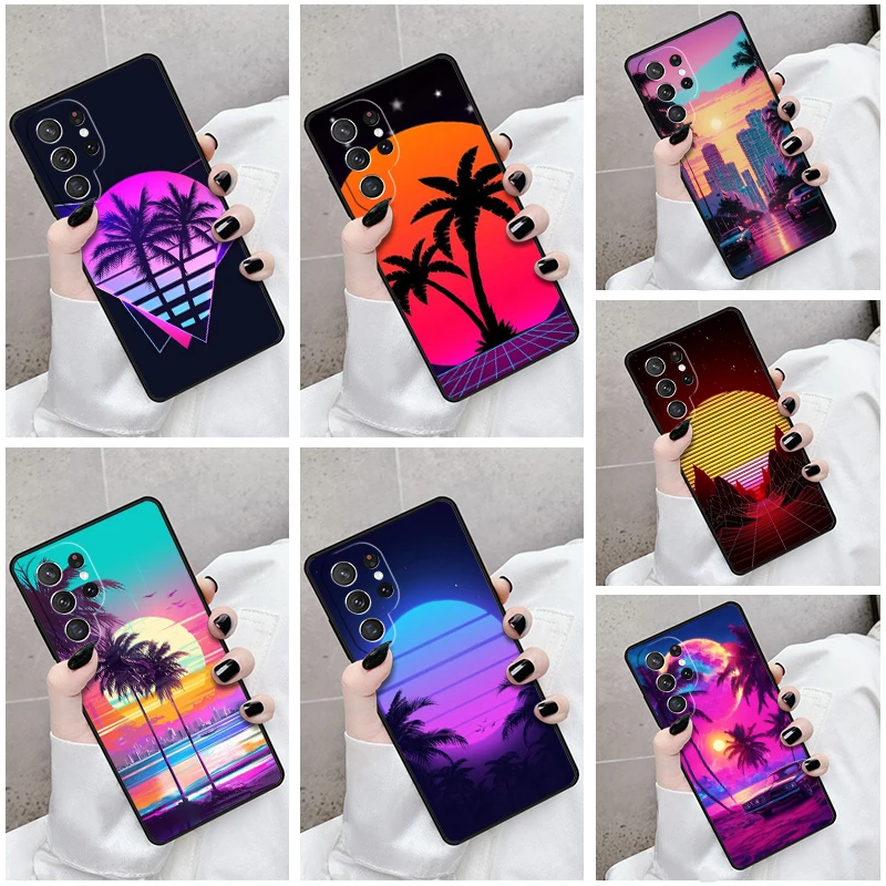 Phone Case For Samsung Galaxy S24 S23 S21fe S22 Ultra Plus Note 10 20 S8 S9 S10 Cover Synthwave Retro 80s Neon