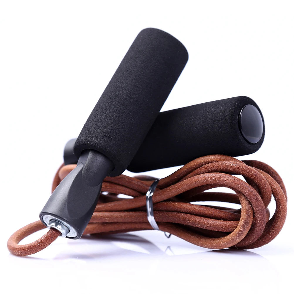 Jump Rope Professional Cowhide Jump Ropes Rapid Speed Jumping Rope Wooden Handle Weighted Skipping Cord Gym Fitness Slim Body