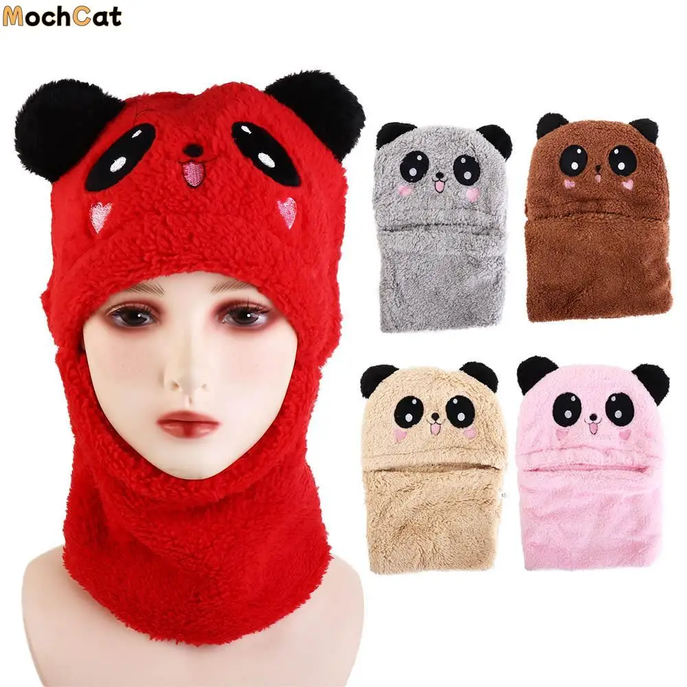 

Neck Warmer Woolen Full Face Cover With Scarf Cashmere Inside Kids Caps Kids Bonnet Cartoon Panda Hats Winter Fleece Hats