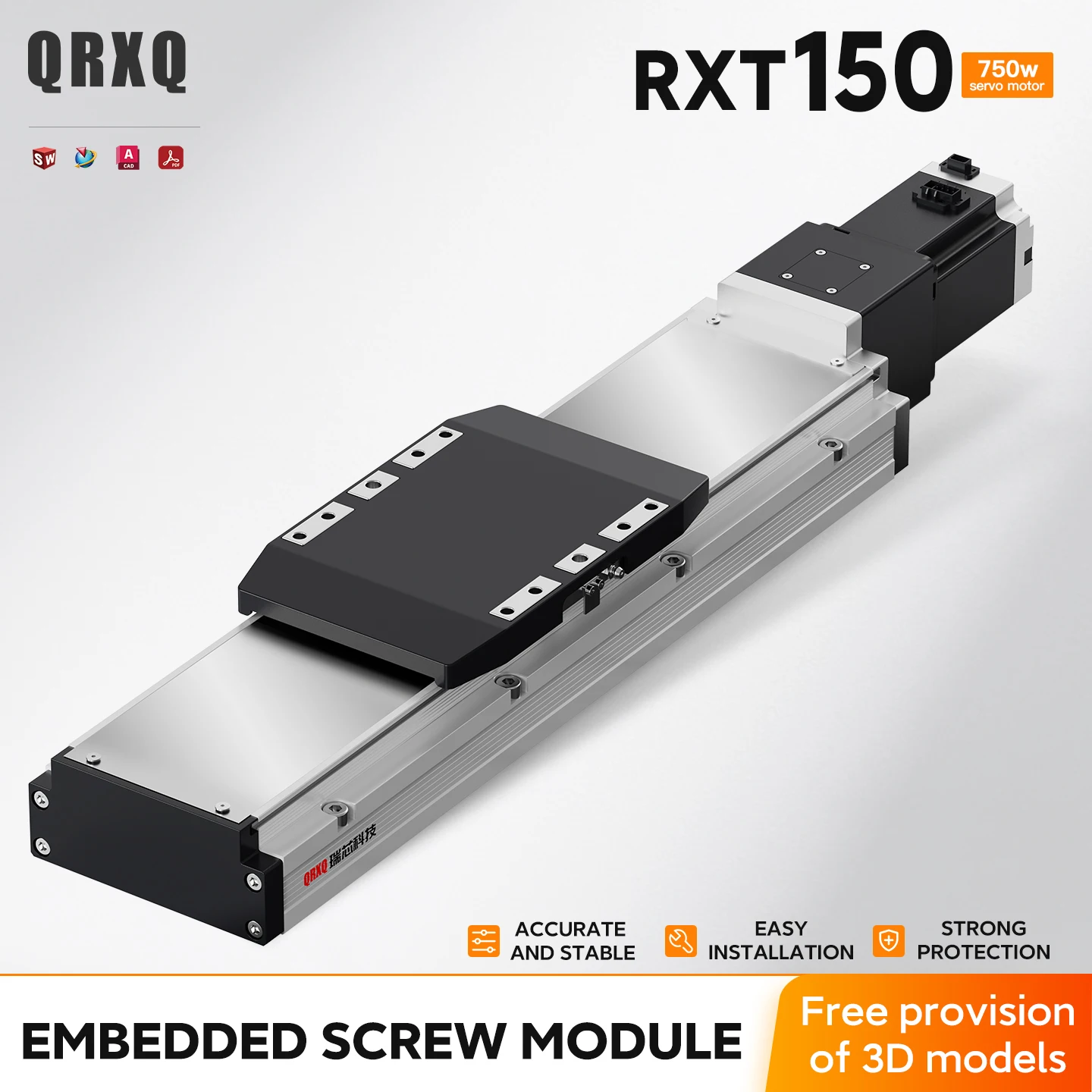 

QRXQ RXT150 Dustproof Fully Enclosed Heavy-duty 120kg Ball screw module with 750W Servo Motor CNC Automation