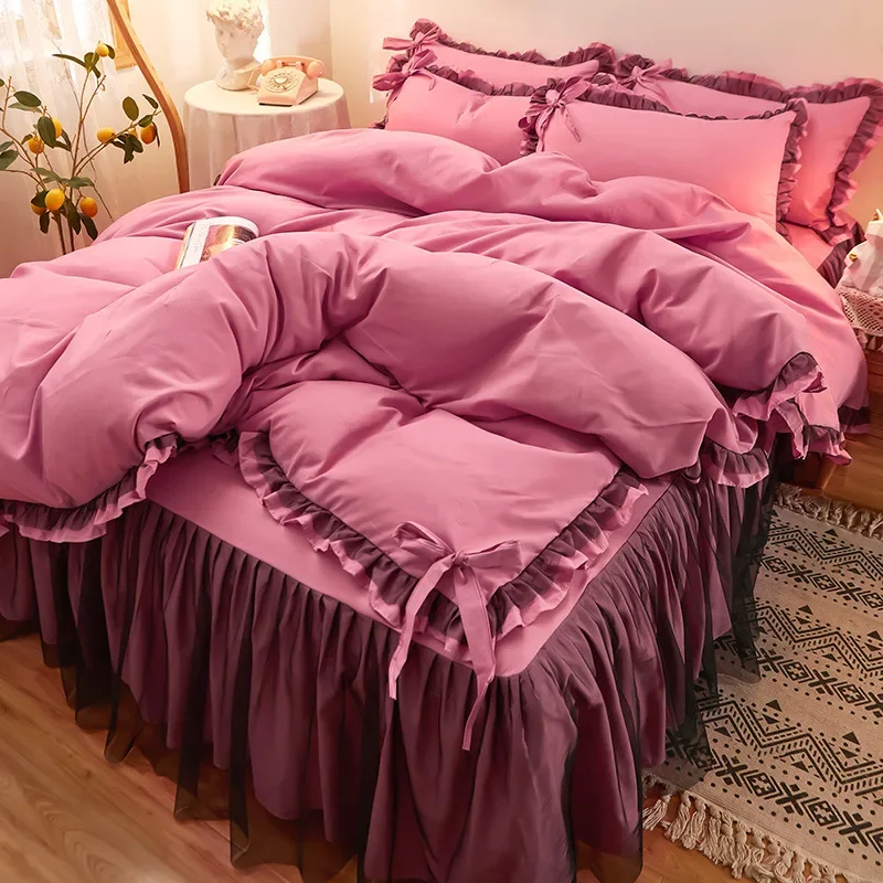 Three Piece Bedding Set Pure Polyester Silk Satin Quilt Cover Double Queen King Size Bedding Duvet Cover Bed Sheet Set Pillowcas