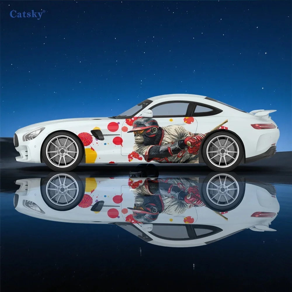 Gorilla Baseball Player Car Vinyl Wraps Decal Self-adhesive PVC Sticker Suitable for Trucks SUV Decoration Auto Accessories Gift