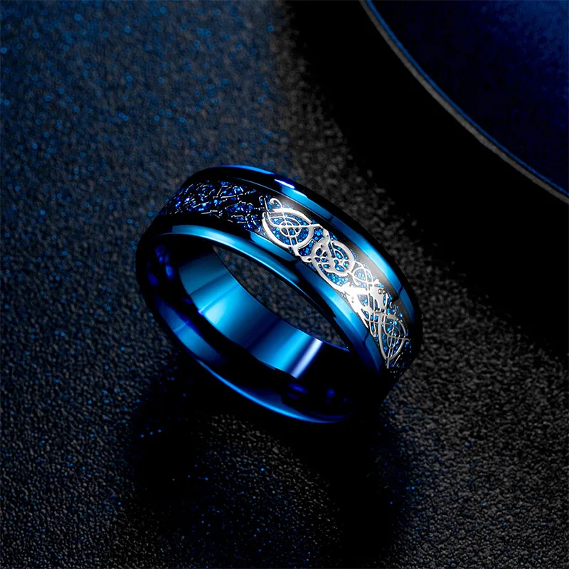 Klassisches 8 mm schwarzes Wolfram-Hochzeits-Keltischer Drache für Herren, modisches Edelstahl-Ringband aus roter Kohlefaser