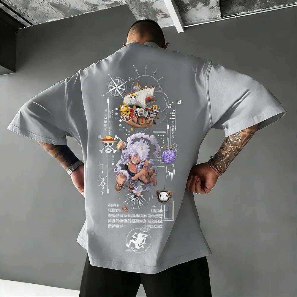 2026 Sommer Herren Neues One Piece Luffy Anime Print T-Shirt, 100% Baumwolle, Modisches Kurzarm-Shirt – Detail 4