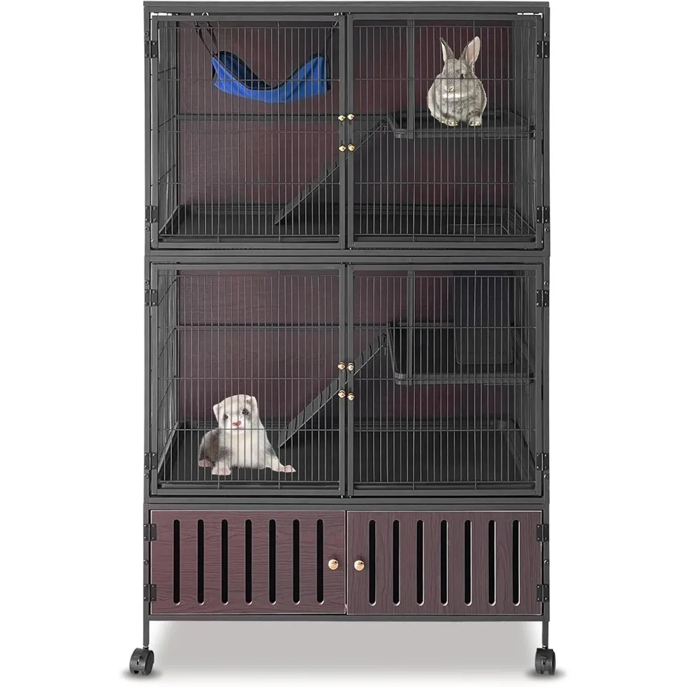 

Metal Ferret Cage, 5-Level Rolling Chinchilla Cage, Small Animal Mansion with Hammock, Lockable Storage&Ramps, Multi-Species Hab