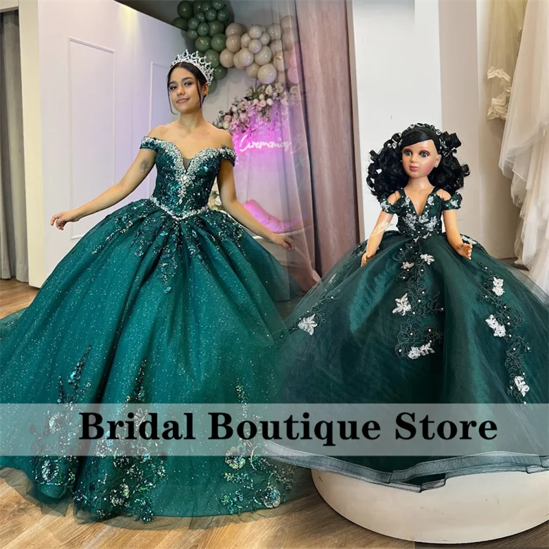 Speciale Link Voor Gepersonaliseerde Quinceanera Teddybeer Groene Bloemen Appliqueert Kant Kralen Off Shoulder