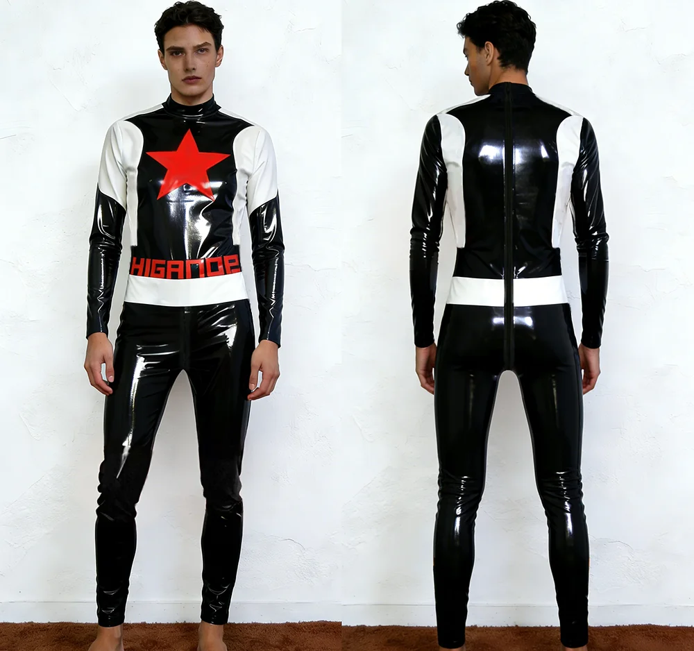 

Pure Latex Rubber Bodysuit Cosplay Catsuit Masquerade Jumpsuit Back 3-way Zipper 0.4mm S-XXL
