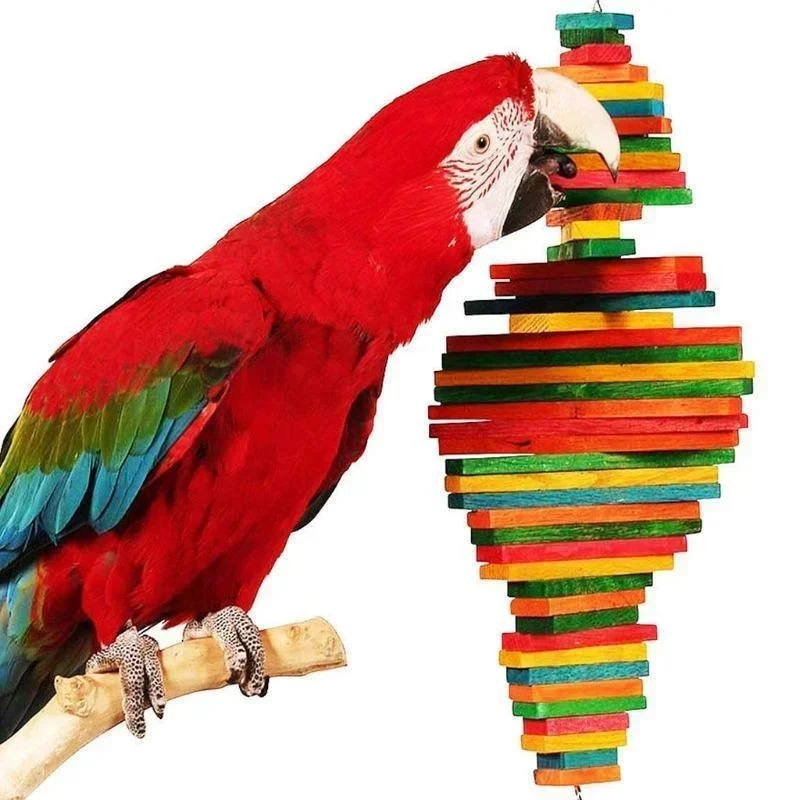 Bird Toys Parrot Color Multi-layer Grinding Mouth Bite Toys Parrot Stand Wooden Bird Cage Pendant Random Color