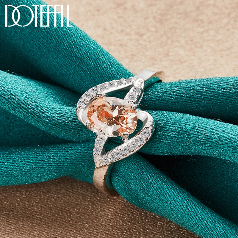 DOTEFFIL 925 Sterling Silver Orange 5A Zircon Ring For Woman Wedding Engagement Party Jewelry