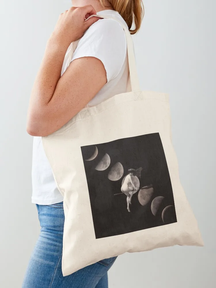 

Moon Phases with Flying Vintage Witch Tote Bag shopping bag logo Customizable tote bag tote custom Canvas