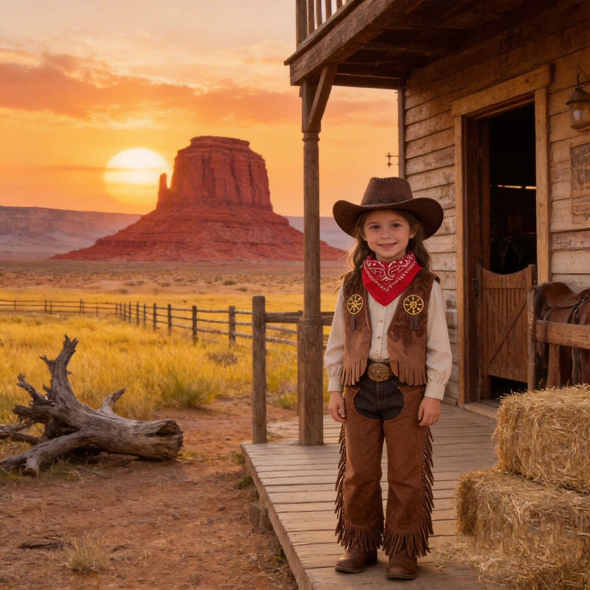Kids Cowboy Brown Fleece Cowboy Vest with Bandanna & Hat Set Children Western Role Play Costume Holiday Party Performance Outfit