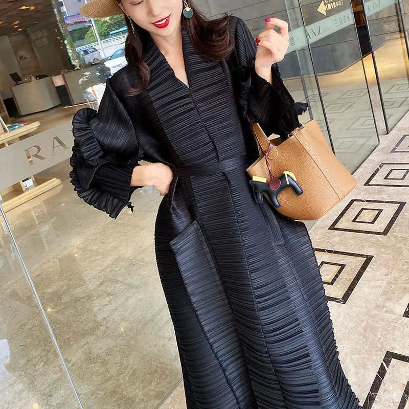 Miyake Pleated French Dress for Women In The Spring and Autumn of 2022 We Can Deliver One Piece From Stock Maxi Dress for Women