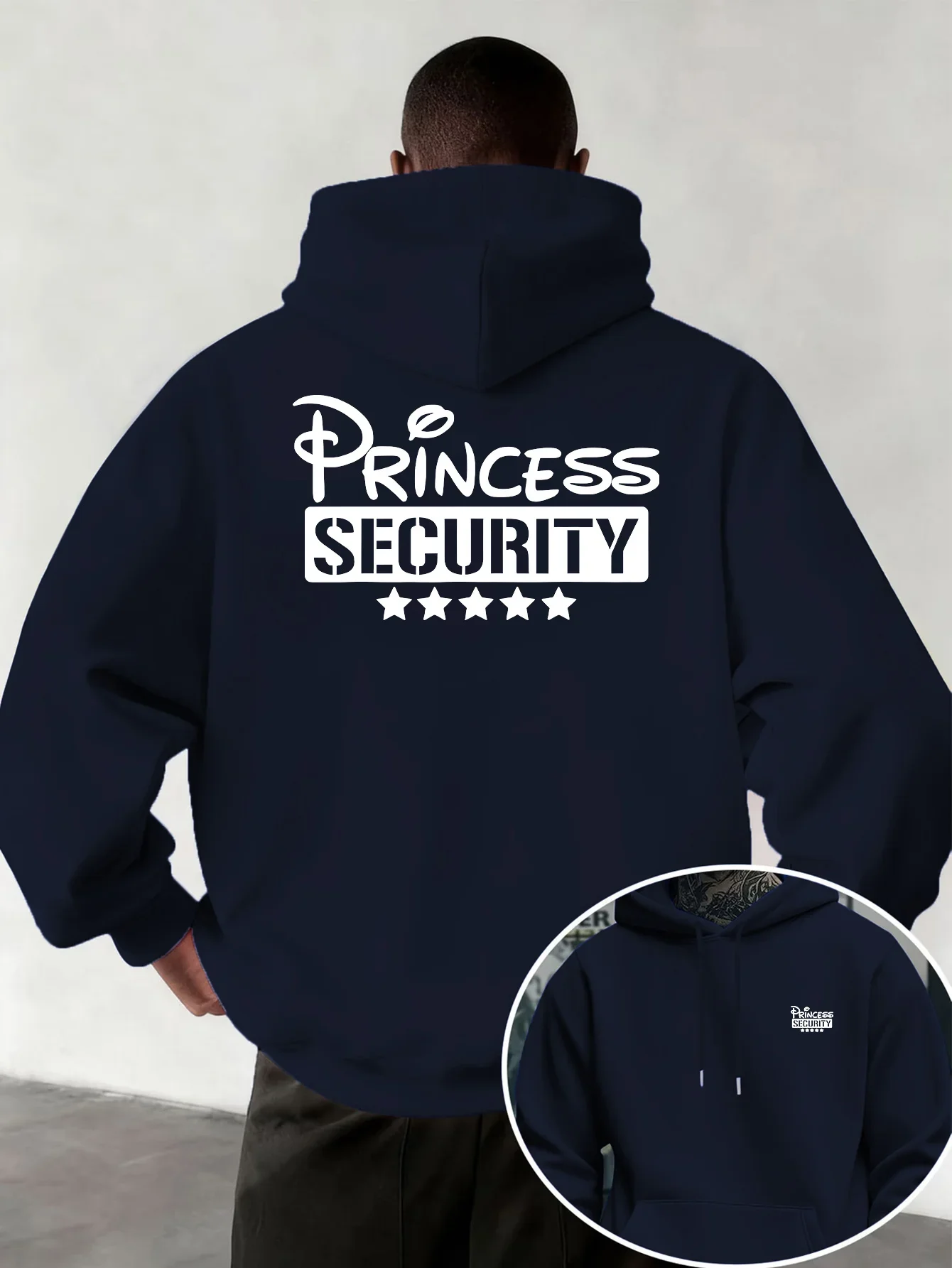 Men's Autumn Winter Sports Hoodie Princess Security Funny Letter Graphic Loose Fit Pullover Hooded Sweatshirt Streetwear