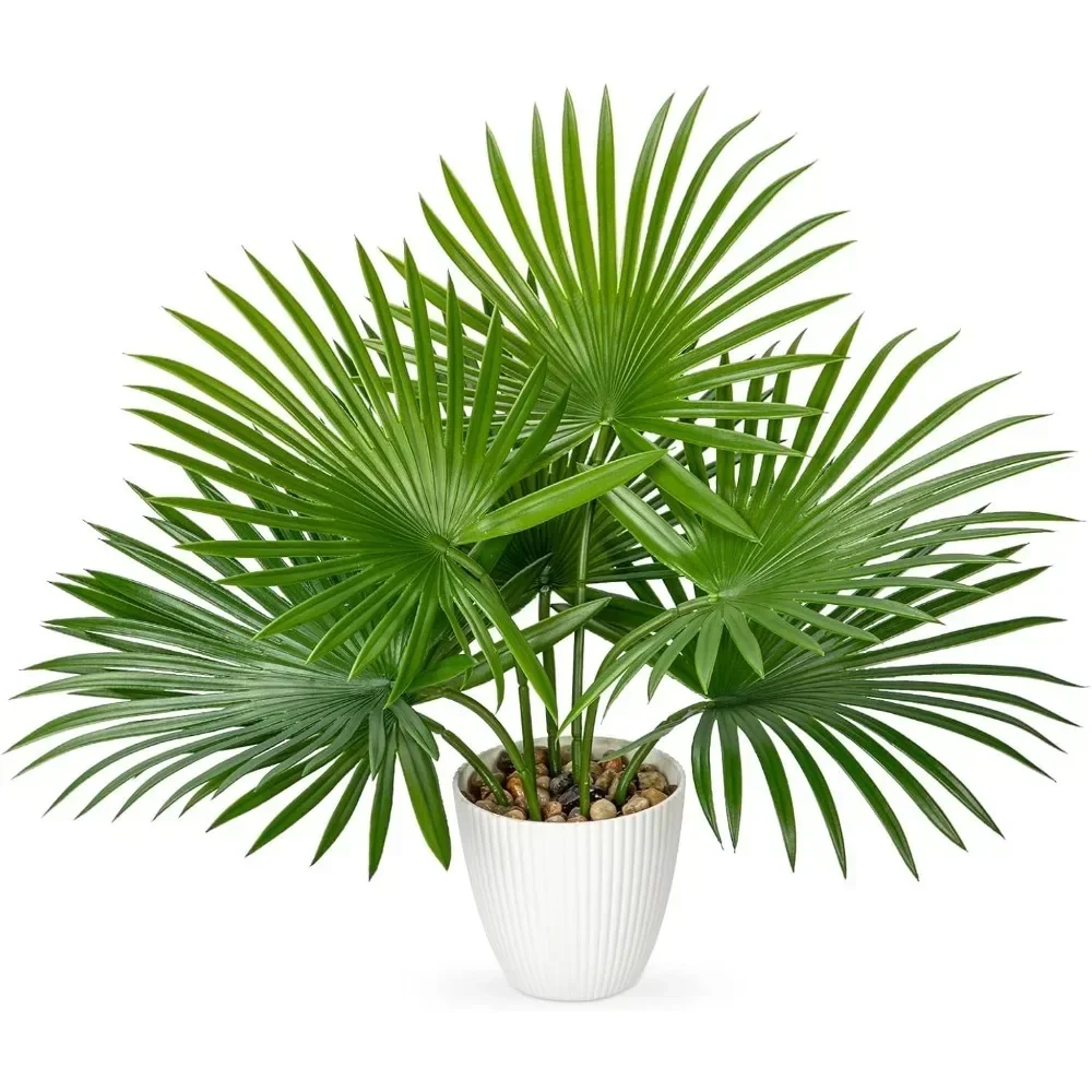 

Artificial Palm Plant 15 Inch Fake Tropical Potted Plants Faux Palm Leaves in Pot for Home Indoor