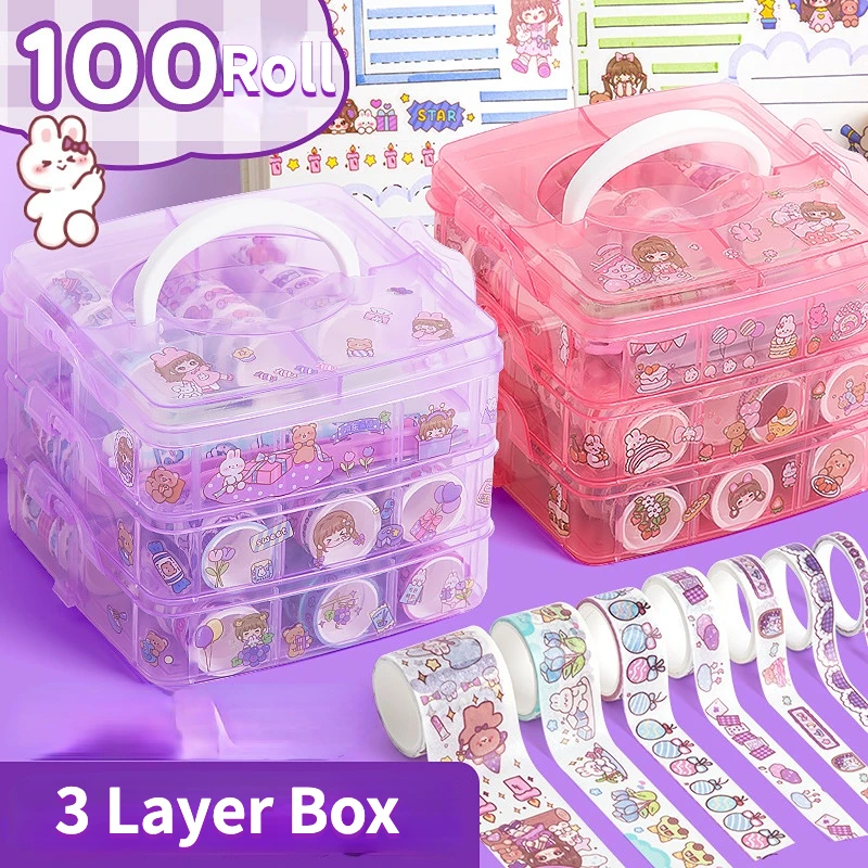 

50/100 Roll of Washi Tape Set Cute Sticker Colorful Washi Tape Masking Set Scrapbook Bullet Diary Stickers