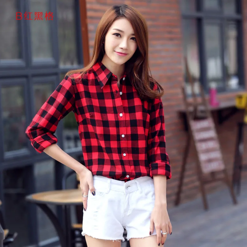 2023 Spring Autumn Flannel Women\'s Plaid Shirt Long Sleeve Cotton Woman Blouses and Tops Loose Casual Sweet Lady Shirt Clothes