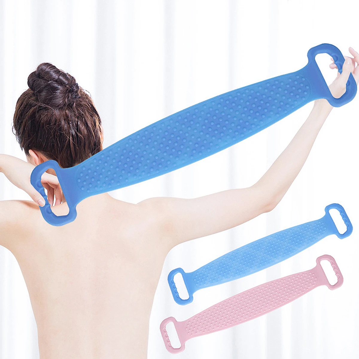 

Back Bath Towel with Long Strip Design Exfoliating Body Scrubber for Pores Blue Silicone Rubbing Towel Lightweight
