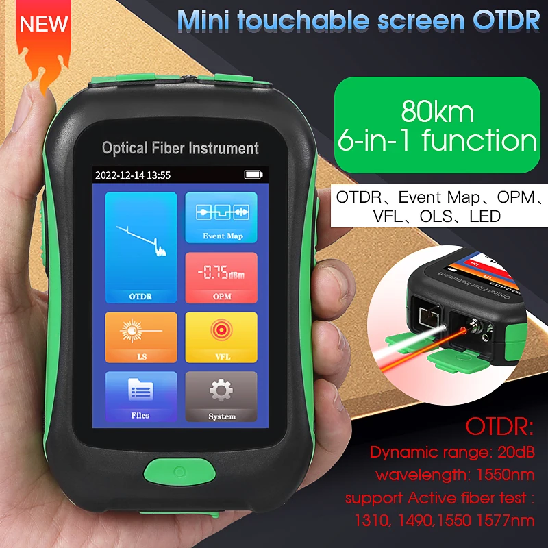 

AUA-16A/U OTDR Active Fiber Live Test 1550nm 20dB 80KM Fiber Reflectometer OTDR Touch Screen OPM VFL OLS LED Tester SC UPC/APC