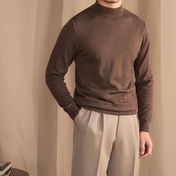 Mr. Lusan Half-turtleneck Sweater Men's Pullover Sweater Knitted Wool Sweater Slim-fit Inner Thin Base Shirt Trendy