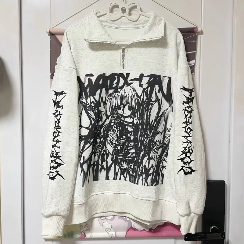 

Women's Spring Autumn Top Hoodie Half-zip Long-sleeve Cute Anime Subculture New Unique Trendy Minimalist Fashionable Comfortable