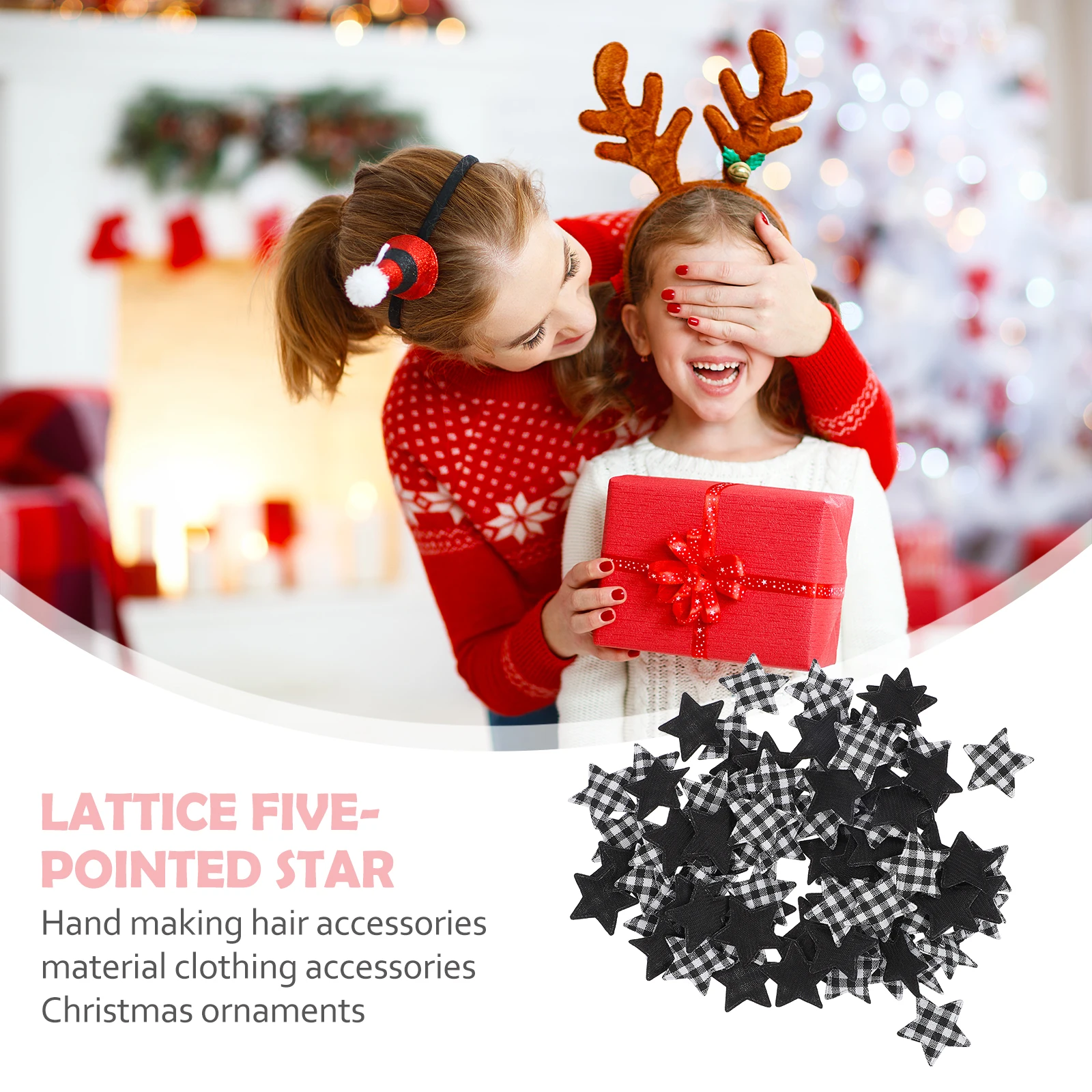 

100pcs Five Pointed Star Accessories Exquisite Lattice Pattern DIY Craft Material Christmas Party Decor Polyester Charm