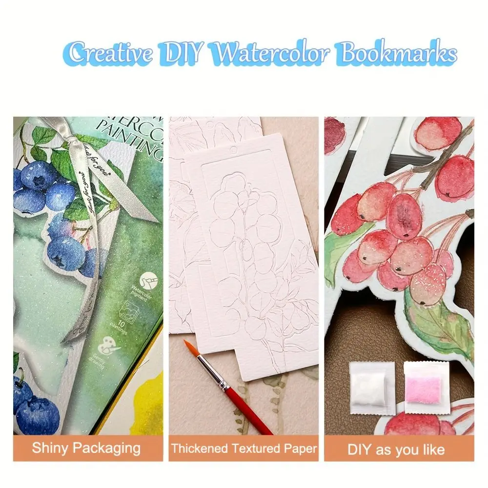 Creative 10 Sheets Watercolor Painting Set 12 Colors DIY Bookmark Painting Set Handmade Gift Coloring Bookmark