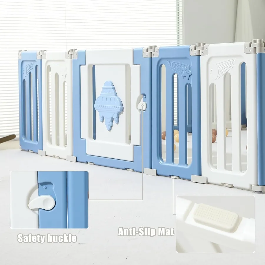 Bardzo Duży Kojec dla Dzieci - 22 Elementy Składany Park dla Niemowląt i Małych Dzieci, Przenośna Bariera, Bramka, Niebieski