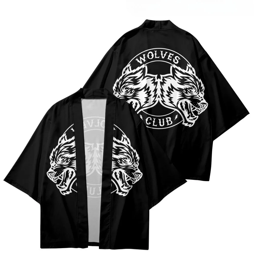 سترة مطبوعة على الطراز الياباني باللون الأسود على شكل قرد الملك سترة هاراجوكو كيمونو للنساء والرجال سترة يوكاتا ملابس الشارع الشهير رداء علوي