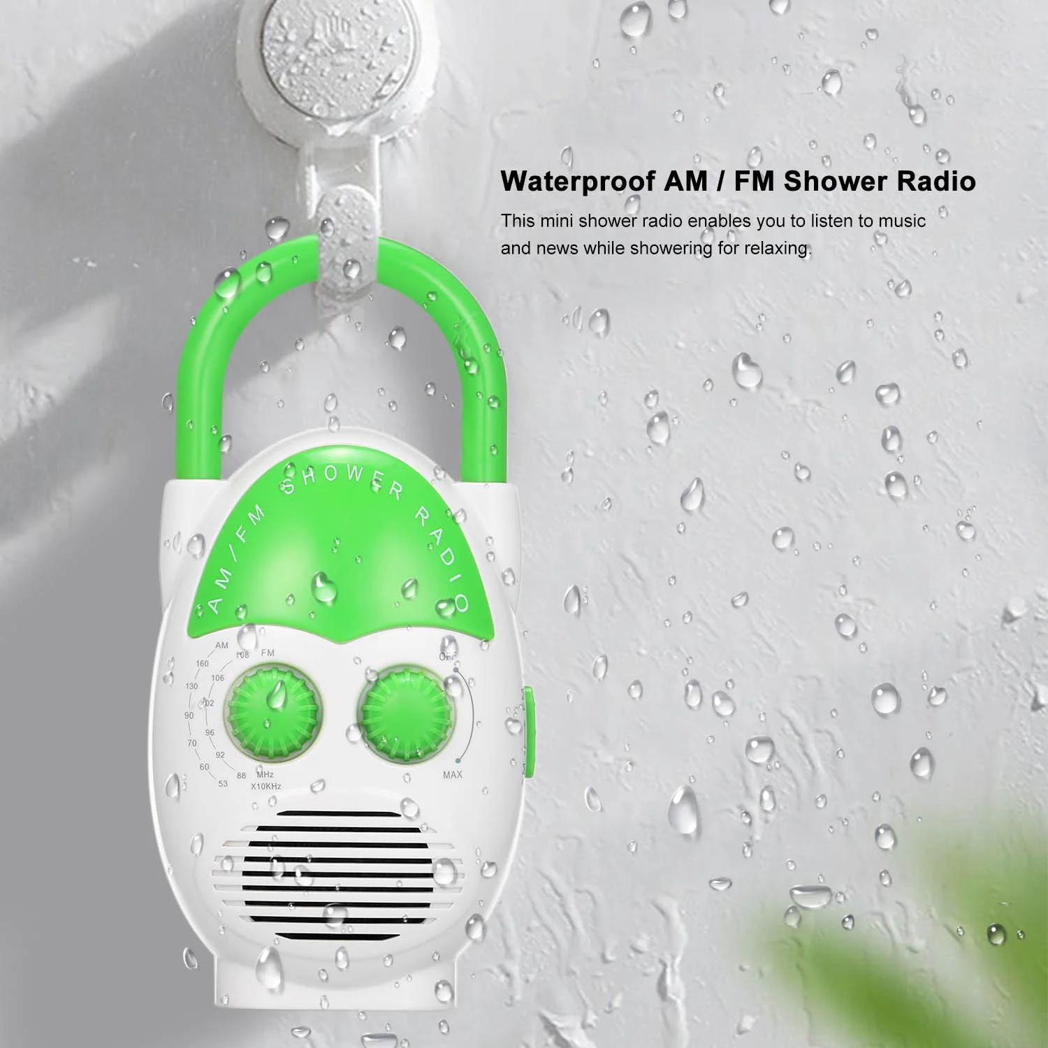 【Shop Now】Mini AM FM  Portable Shower Radio Waterproof Speaker Bathroom Radio Adjustable Volume Insert Card