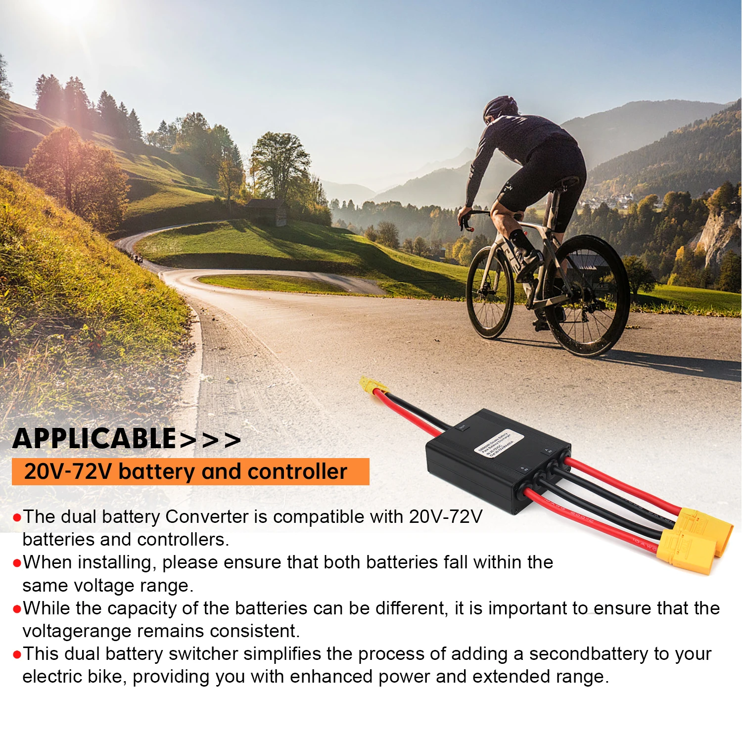 Electric Bicycle Dual Battery Module DC 20V-72V 80A Battery Parallel Module Balanced Discharge For Electric Bike Scooter Parts