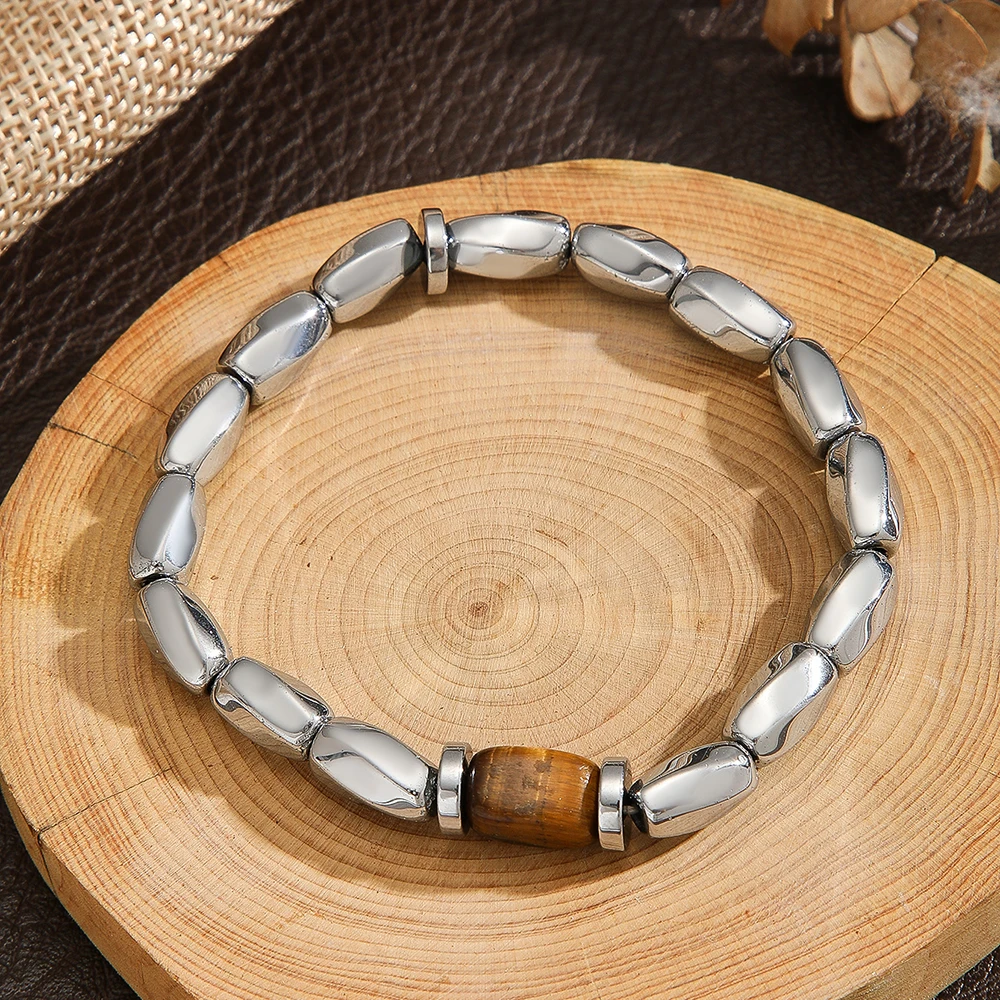 

Natural Stone Special-shaped Square Hematite Beaded Bracelet for Men Bohemian Simple Bracelets Accessories Jewelry Father Gifts