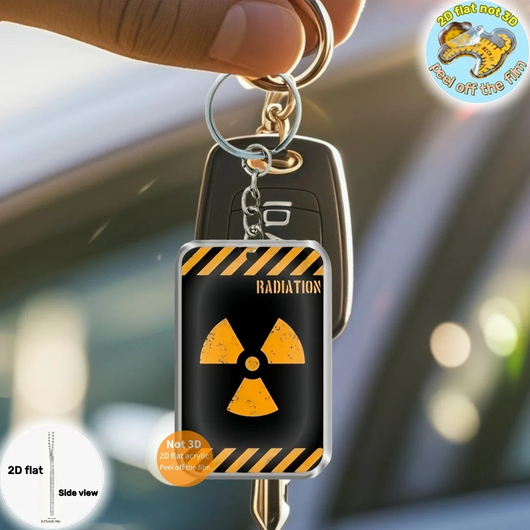 2D Radiation Symbol Pendant Keychain Warning Label Flat Acrylic Ornament Charms Hanging Decoration for Bags Festive Party Gift