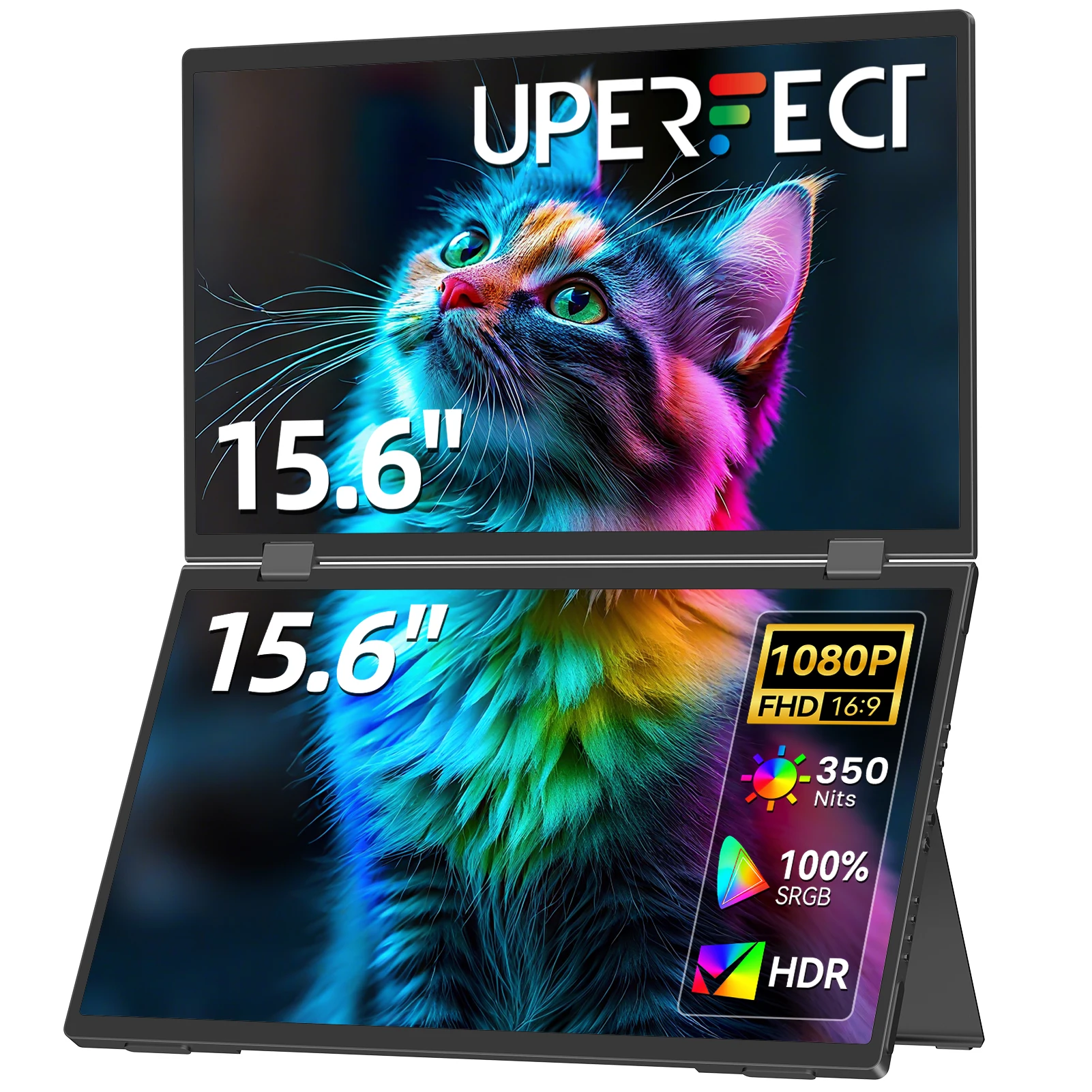 UPERFECT Monitor Portátil Dual de 15.6 Pulgadas para Laptop, Extensor de Pantalla Plegable Triple con Mini HDMI, Pantalla para Computadora