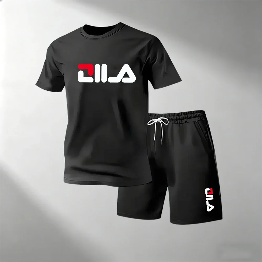 Men's Quick Dry Short Sleeve T-Shirt Shorts Set Urban Street Running Sports Two Piece O-Neck Training Suit Hot Sale 2026Summer