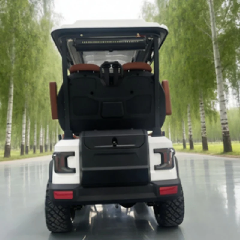 4 Seater Low Speed 4 Wheel Electric Golf Cart Brown High-End Seats With Armrests Gear Adjustment Foot Pedal Off Road Tires