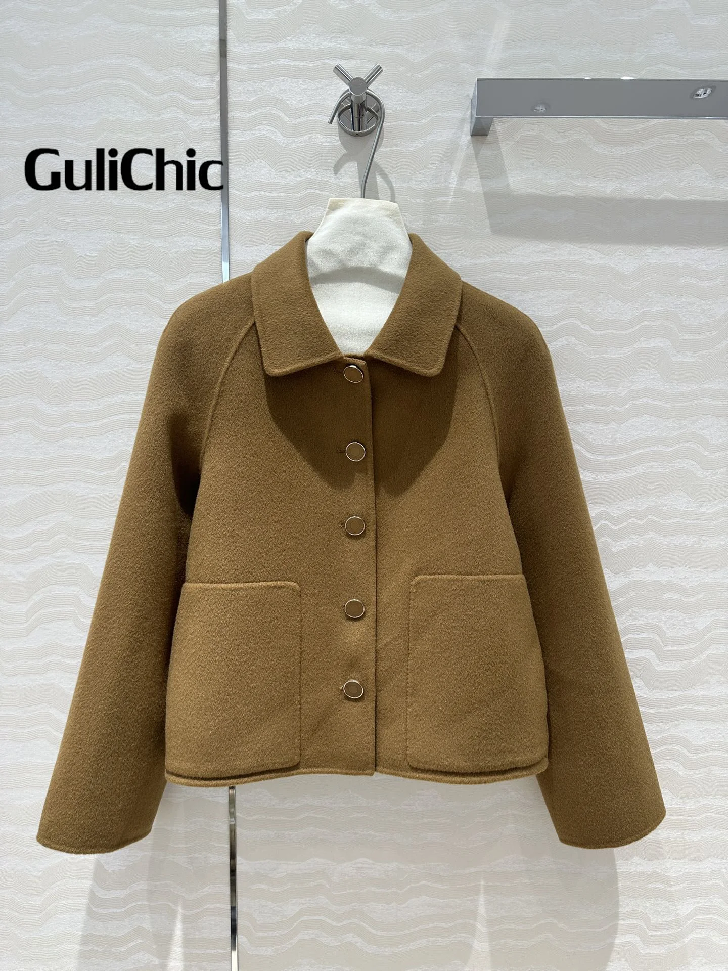 7.31 GuliChic 100% Cashmere Woolen Coat Women\'s Elegant Temperament Lapel Single Breasted Pocket Jacket Coat