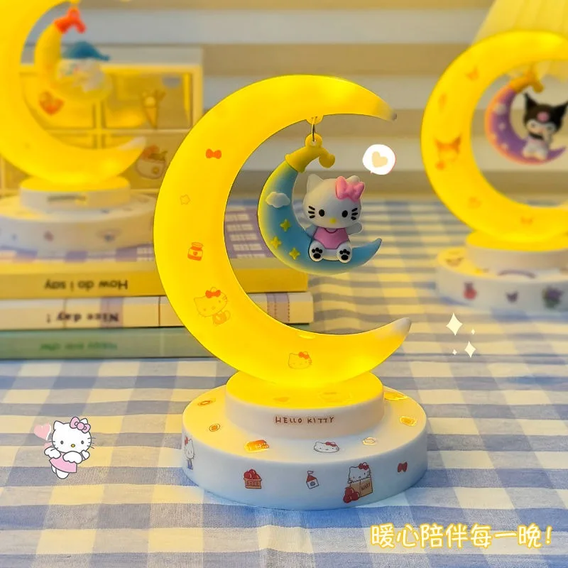 Sanrio Hello Kitty Luna luz nocturna dibujos animados Anime Cinnamoroll Kuromi muñeca juguete accesorios Kawaii luz cálida protección ocular luz