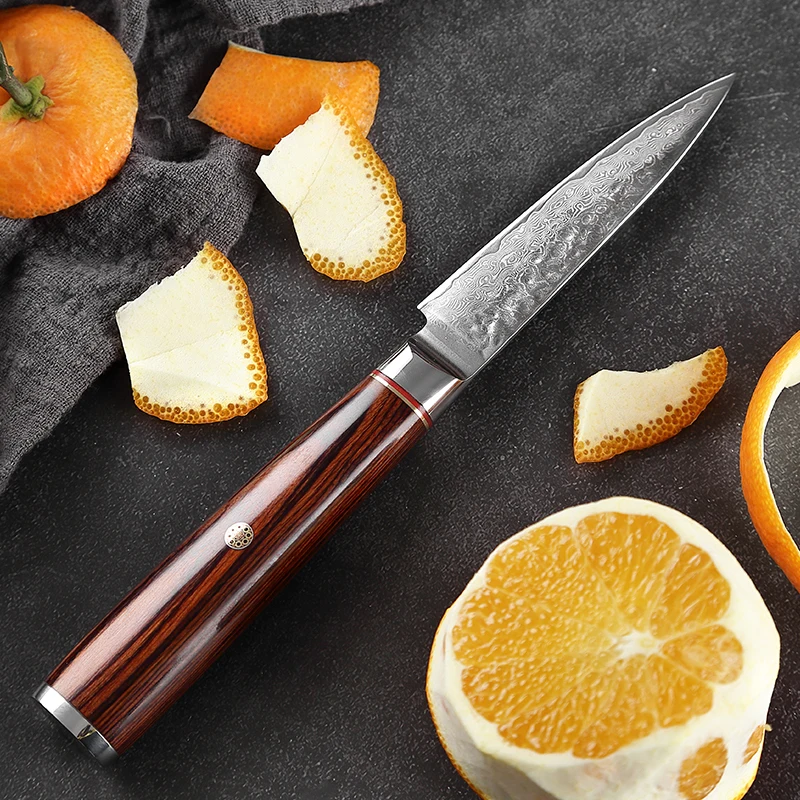 

TJ POP Forged 3.5 Inch Paring Knife VG10 67 Layer Damascus Steel Fruit Knife Pakkawood Handle Sharp Utility Slicing Peeler Knife