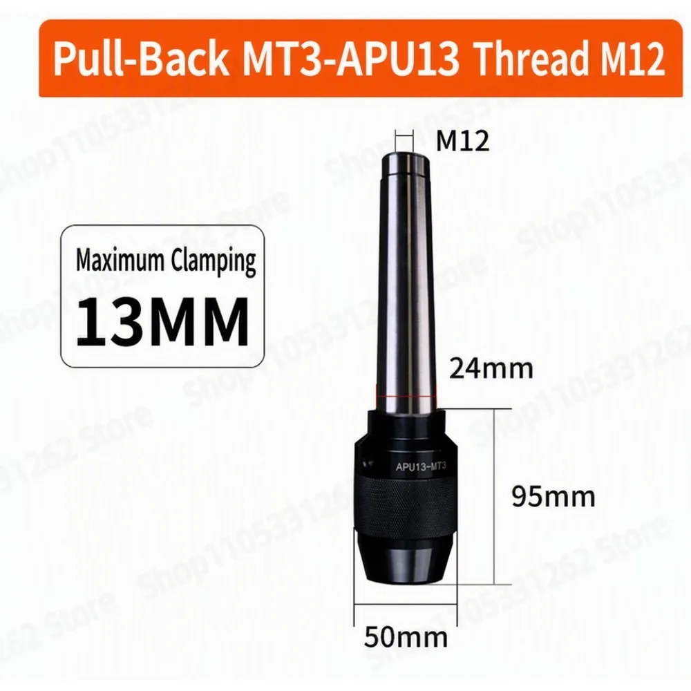 MT3-APU13 Thread M12 Integrated Keyless Drilling Chuck Straight Shank Self-Tightening for Milling Drilling Machine