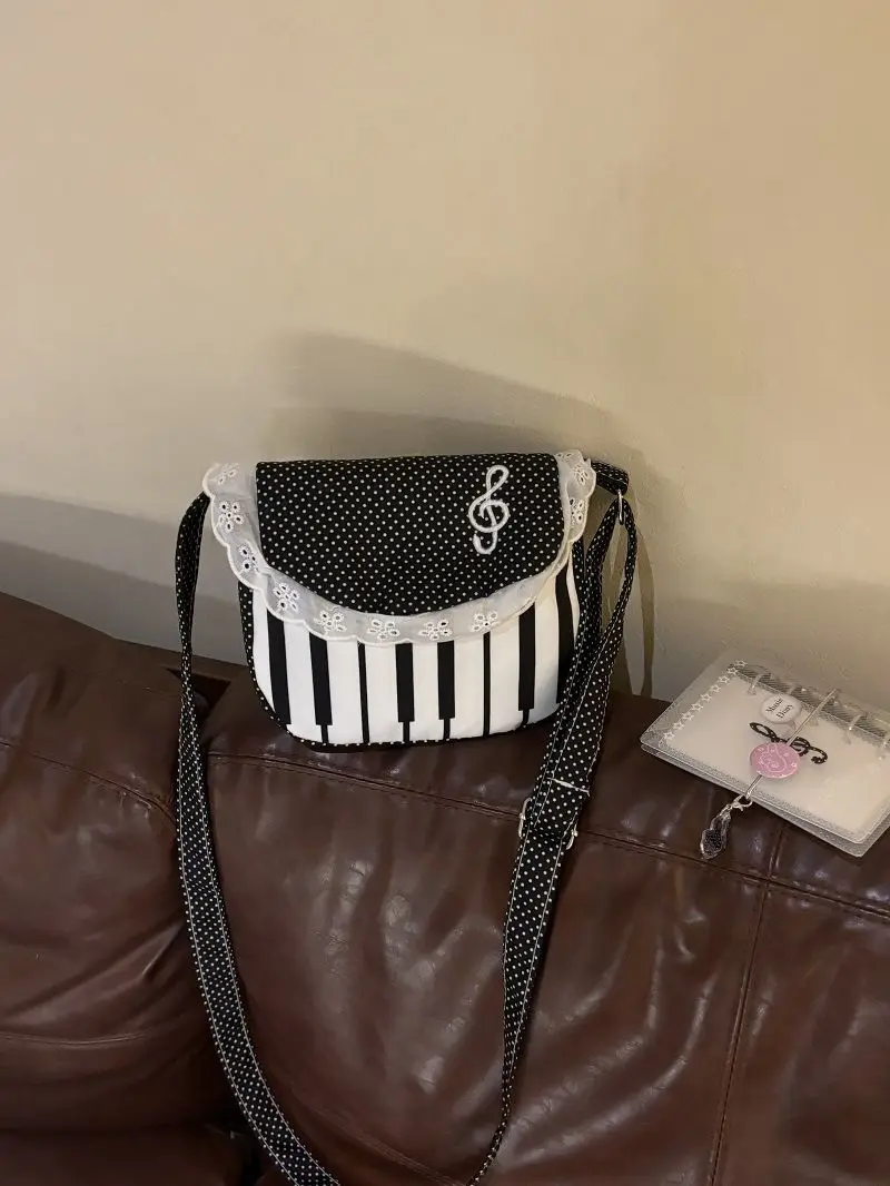 Fashion Contrast Color Handbag Creative Polka Dot Piano Note Small Square Bag Flip Zipper Shoulder Bag Y2k Style Crossbody Bag