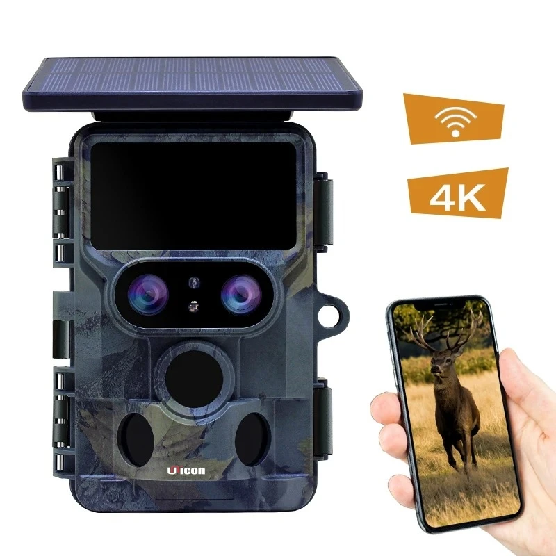 

60MP Trap APP WIFI Dual Lens Solar Battery Power 0.3S Speed Outdoor 65ft Detection Range 4K Wild Hunting Trail Camera