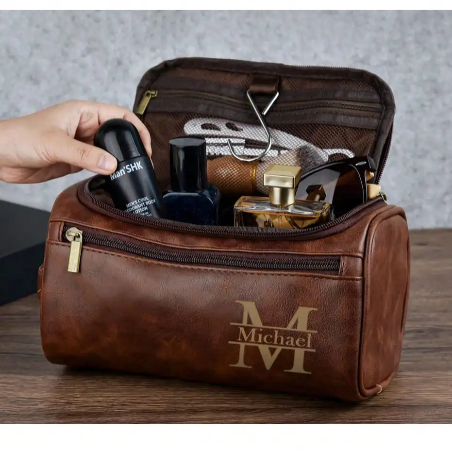 Personalized Leather Toiletry Bag Multi-Functional Dopp Kit for Him Her Holiday Gift