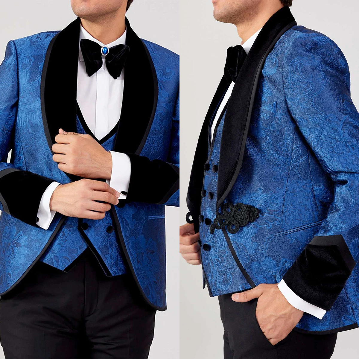 Costumes de mariage formels pour hommes, vêtements de marié, smokings, châle, revers, taille personnalisée trempée, haute qualité, blazer 3 pièces, pantalon en émail, mode