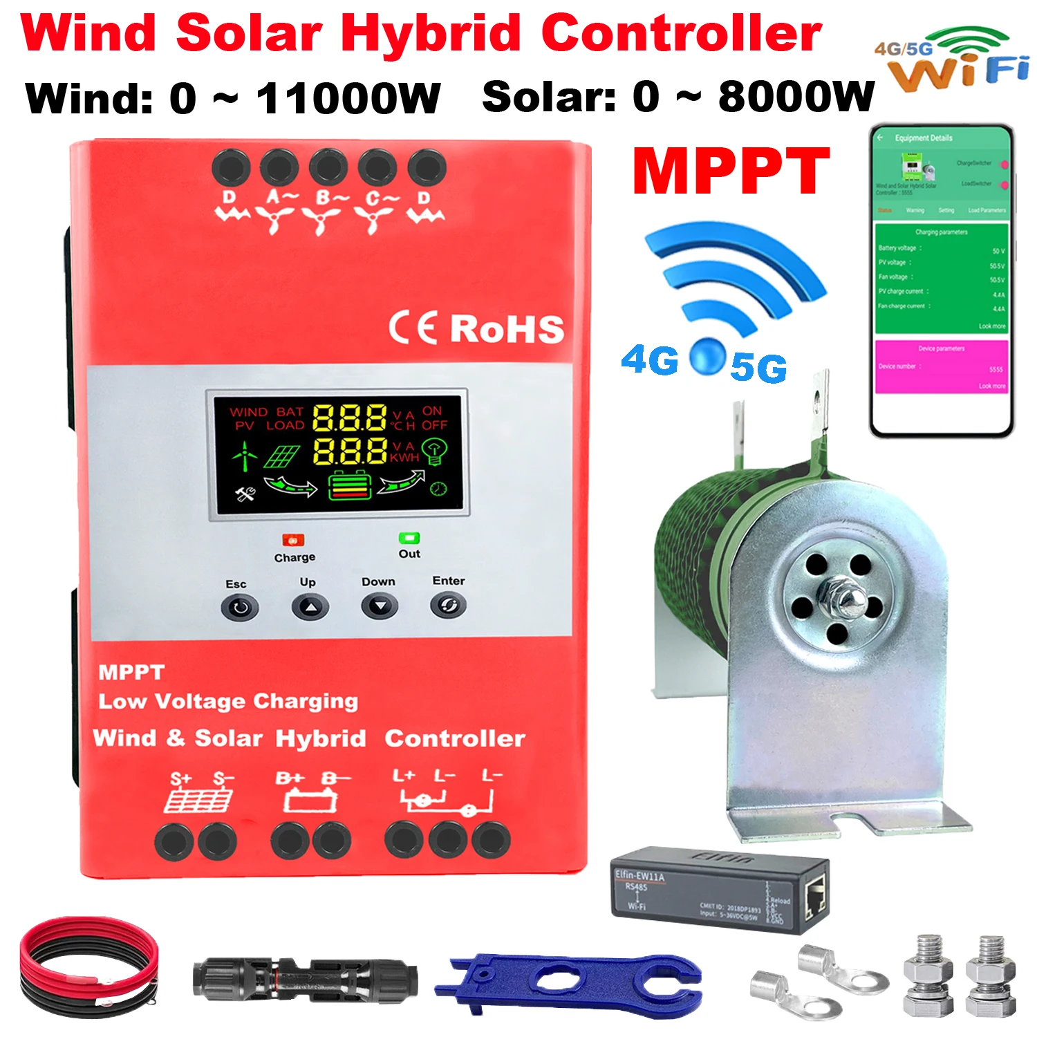 4000W 5000W 6000W 8000W MPPT Hybrid Wind Solar Charge Booster WIFI Controller For 12V 24V 48V Lifepo4 Lithium Lead Acid Battery