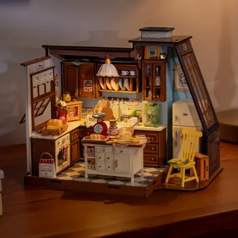 Robotime Baking Kitchen DIY Miniature Dollhouse Kit Crafts Hobbies Amazing Gift 3D Puzzle Mini House Building Kit Book Nook