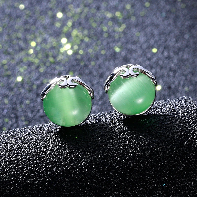 Nasiya Stud Earrings Hollow Green Cat Eye Stud Earrings Cute Korean Wedding Party Valentine's Day Gifts