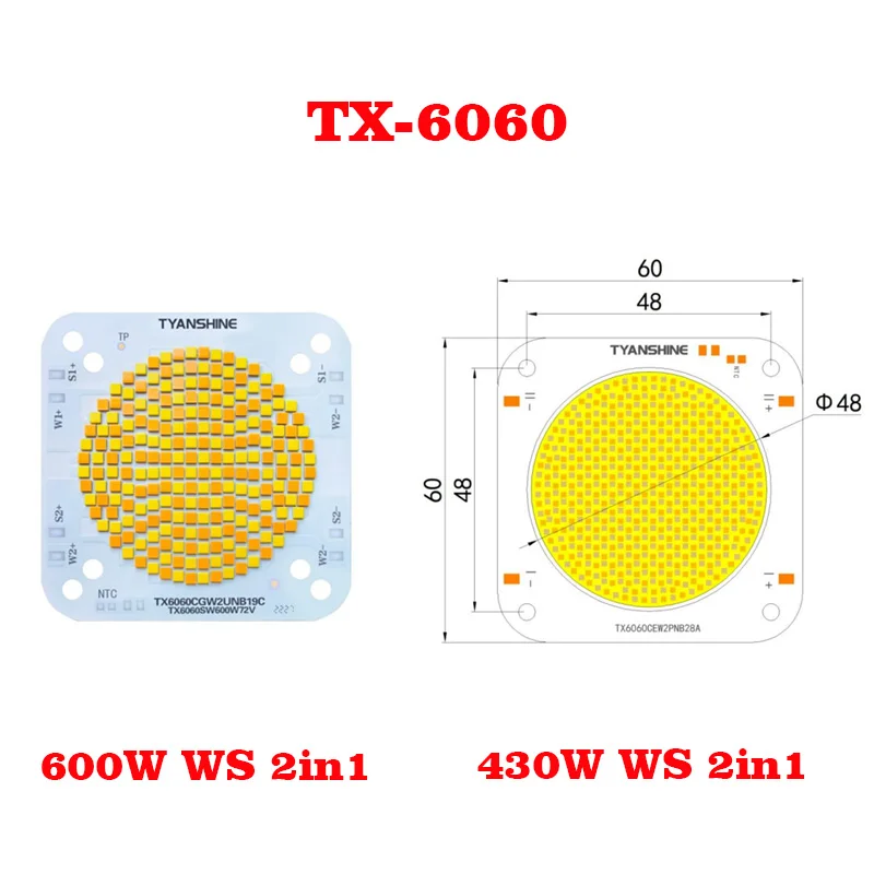 COB 6060 Warm White Cold White 2in1 430W/600W 72V LED Beads for Film and Television Fill Lights and Stage Moving Head Lights