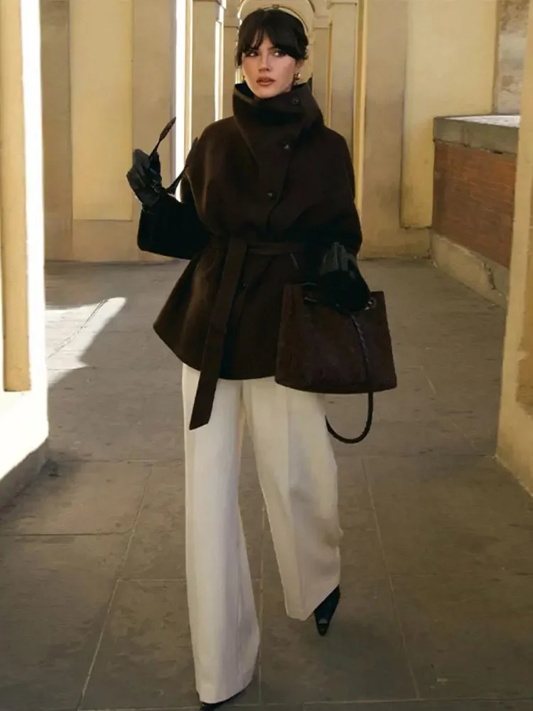 Manteau en laine pour femmes, couleur unie, manches longues, simple boutonnage, veste à lacets, nouvelle collection printemps automne 2026, vêtements d'extérieur quotidiens