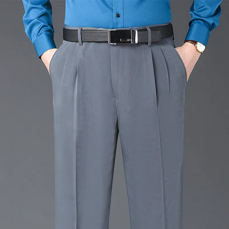 Autumn Thicken Suit Trousers for Male Double Pleated Black Gray Blue Khaki Dress Suit Pants Business Formal Size 40 42 44