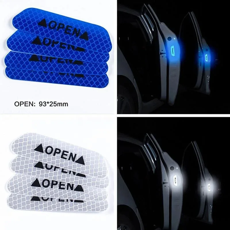 4 pçs adesivo da porta do carro abertura de segurança aviso refletor fita decalque auto acessórios do carro exterior interior refletor adesivo